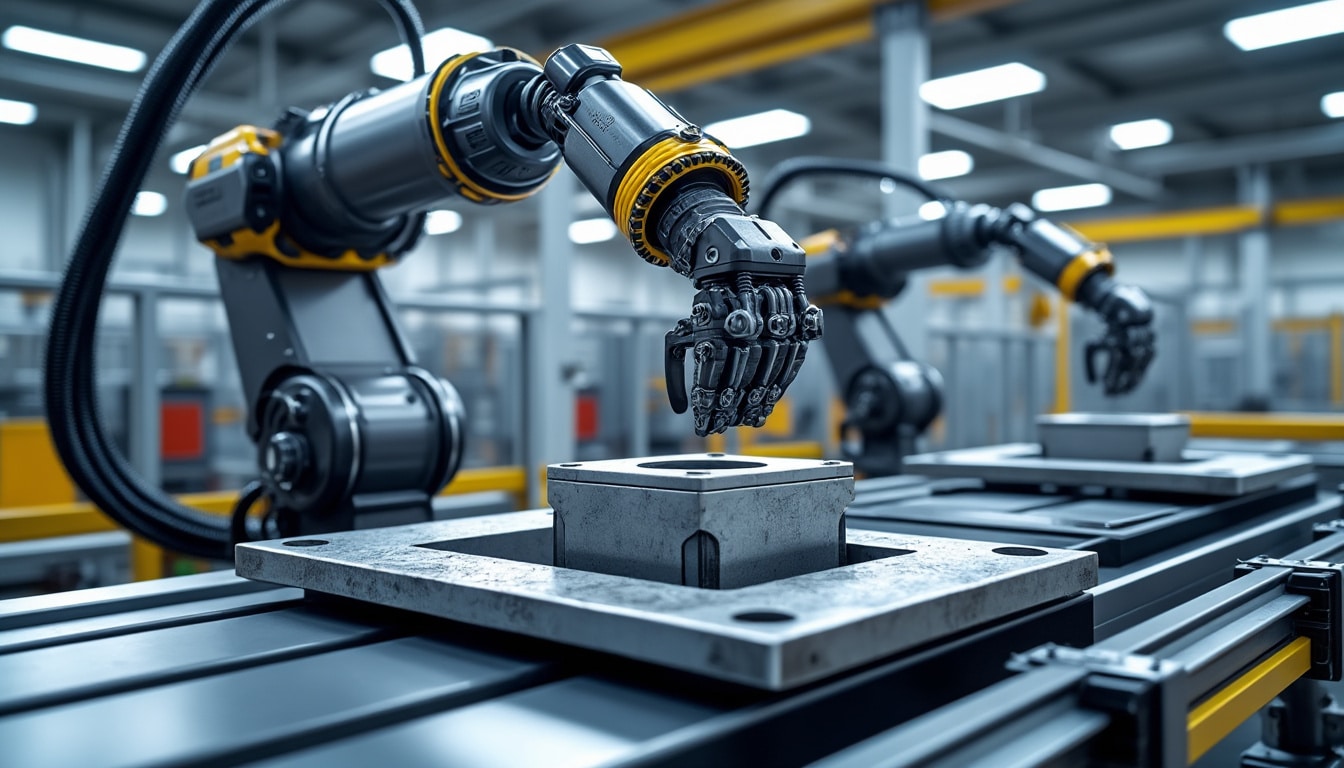 découvrez comment la manipulation de pièces lourdes sur chaîne de montage est optimisée grâce à l'utilisation de bras robotiques, améliorant efficacité et sécurité.